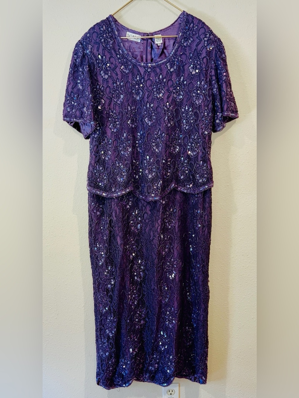 Scala Evening Gown Mother of The Bride long sequined formal purple Dress 2X